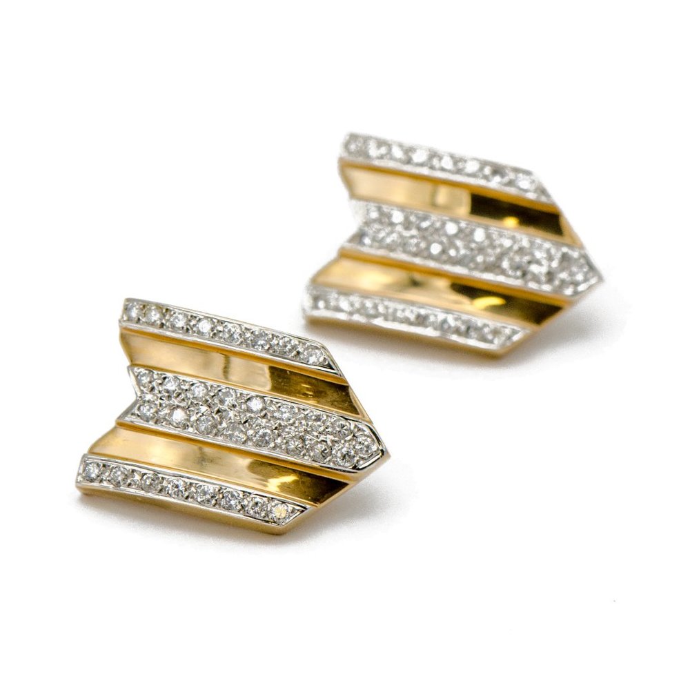 Vintage 14k Yellow & White Gold Shield Earrings